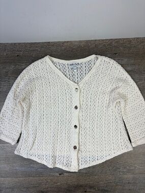 Monika Tuttle Studio Crochet Knit Cardigan Ivory Open Knit Crop Made in USA